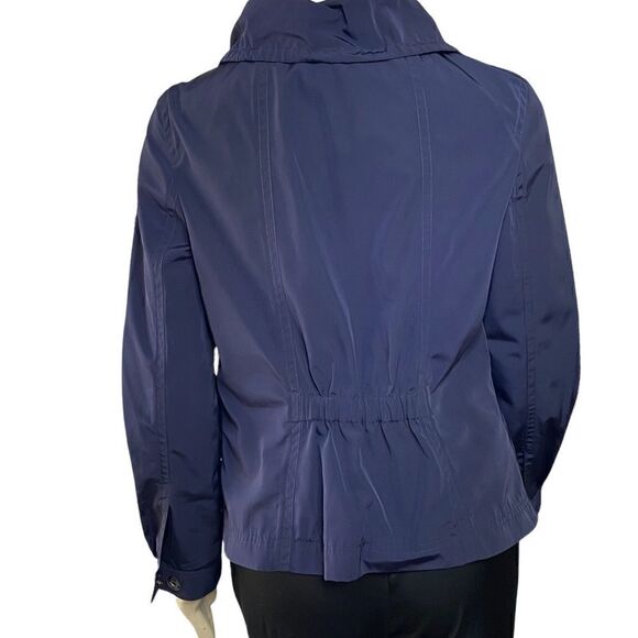 St. John Women's Cowl Neck Roll-Up Sleeve Lightweight Rain Jacket Blue Small - Picture 2 of 8